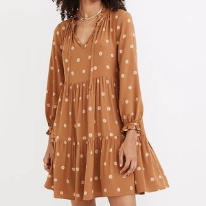 Madewell Tie-Neck Tiered Mini Dress in Bloom Dot, size medium
